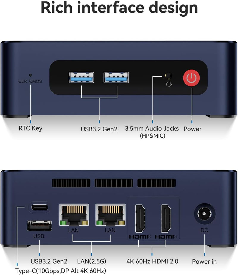 Beelink Mini PC, EQ12 Intel 12th Gen N100(bis zu 3.4GHz) 4C/4T, Mini Computer 16GB DDR5 RAM 500GB SS