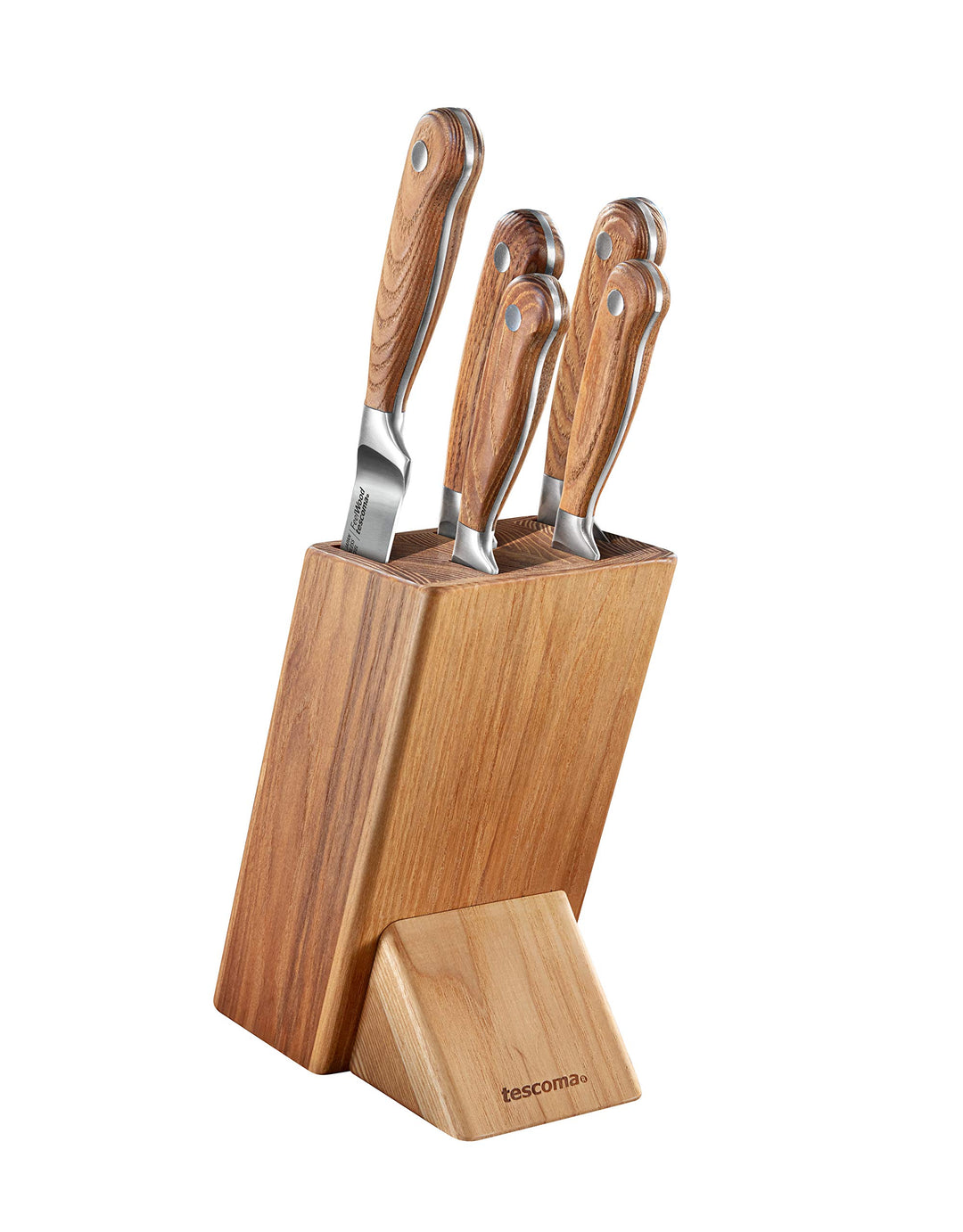 Tescoma Feelwood Premium Messerblock-Set I 5 Spitzen-Kochmesser aus rostfreiem Stahl im edlen Holzbl