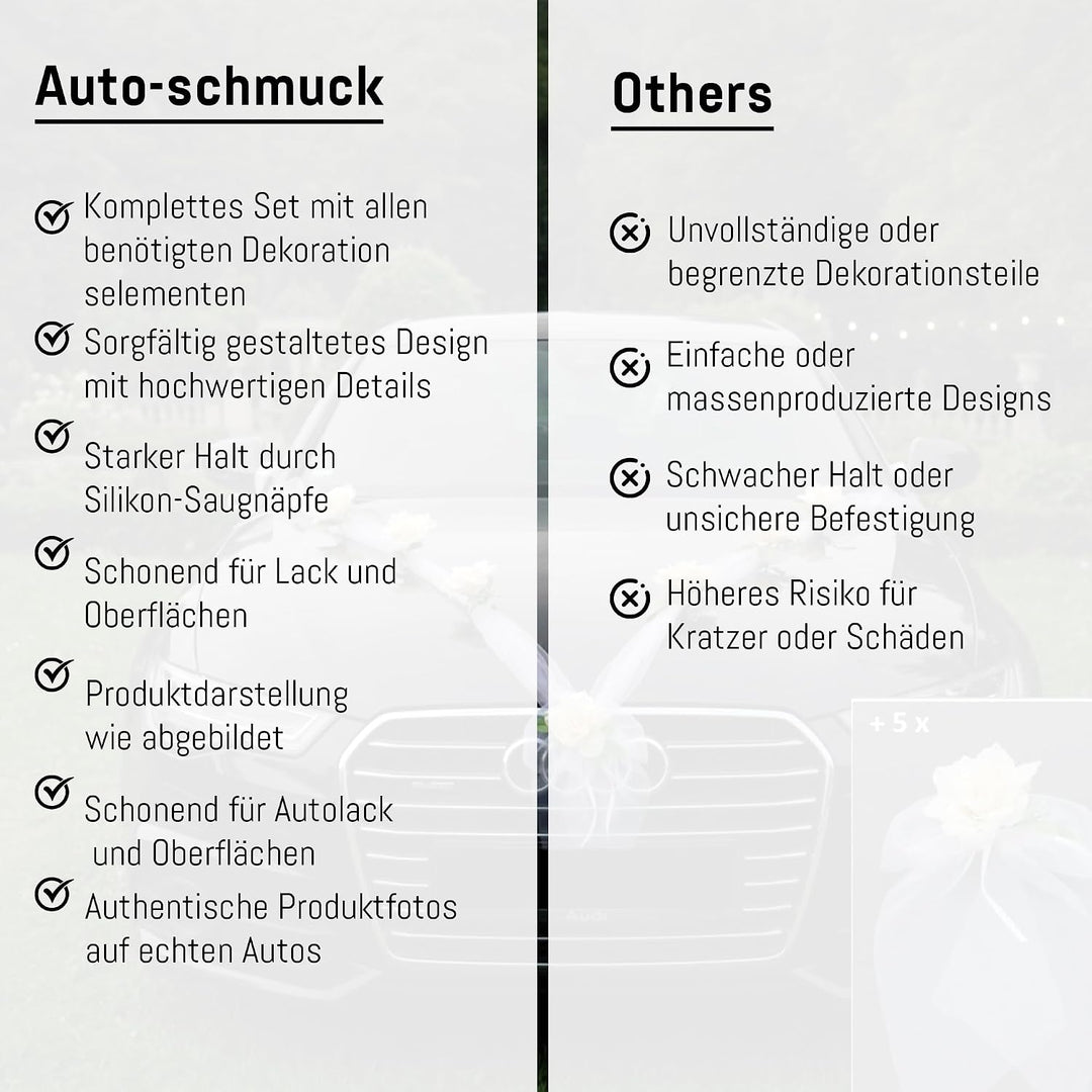 Organza M + Schleife Auto Schmuck Braut Paar Rose Deko Dekoration Autoschmuck Hochzeit Car Auto Wedd