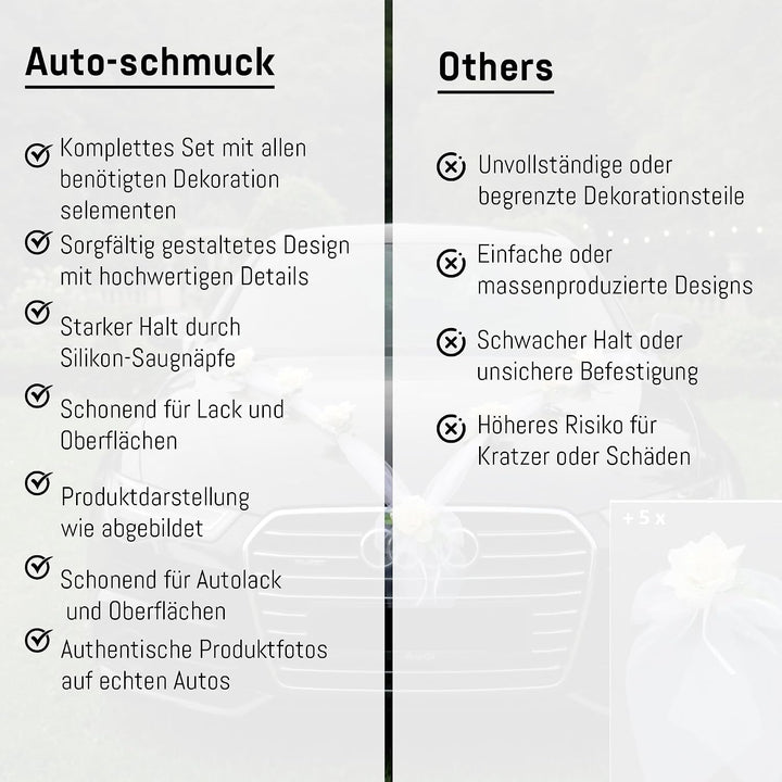 Organza M + Schleife Auto Schmuck Braut Paar Rose Deko Dekoration Autoschmuck Hochzeit Car Auto Wedd