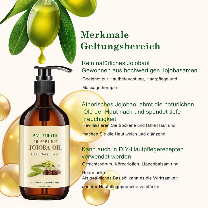 100% Bio Jojobaöl für Haut und Haar 1000ml