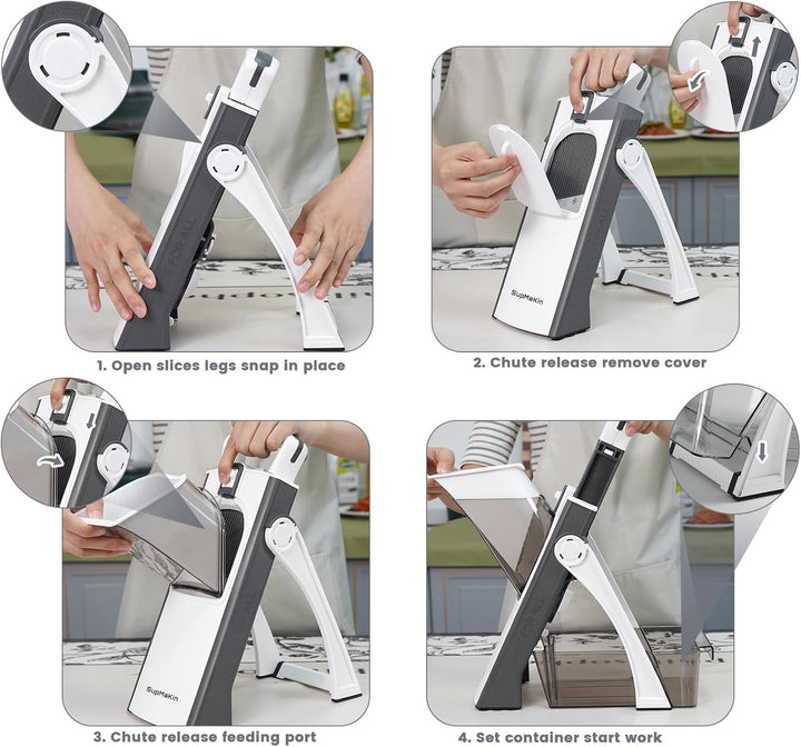 SupMakin Gemüseschneider, Once for All Verstellbar Gemüsehobel Genius Mandoline Vegetable Slicer Kar