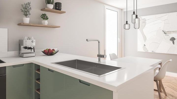 GROHE Minta - Einhand-Spültischarmatur (‎L-Auslauf, Einlochmontage, herausziehbare Dual Spülbrause,