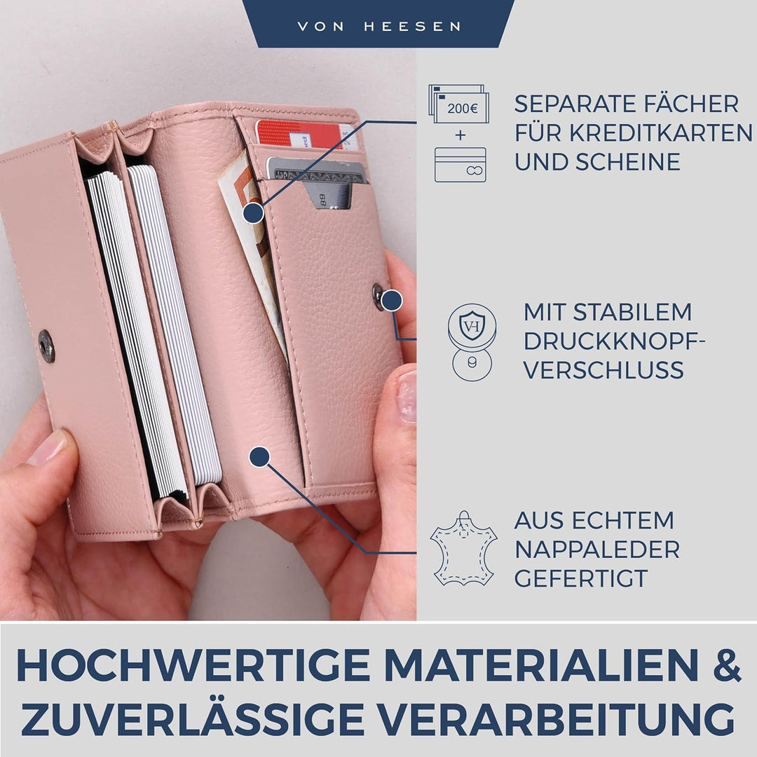 VON HEESEN® Visitenkartenetui Leder mit RFID-Schutz - Platz für 50 Visitenkarten - 6 Fächer - Visite