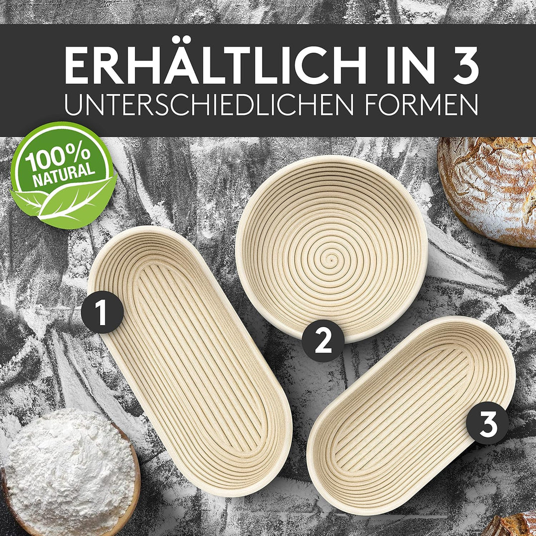 Ovaler Gärkorb 35 cm - Robustes Brotkorb-Set mit Leineneinsatz - Ideal für 1 kg Teig - Ideal für Sau
