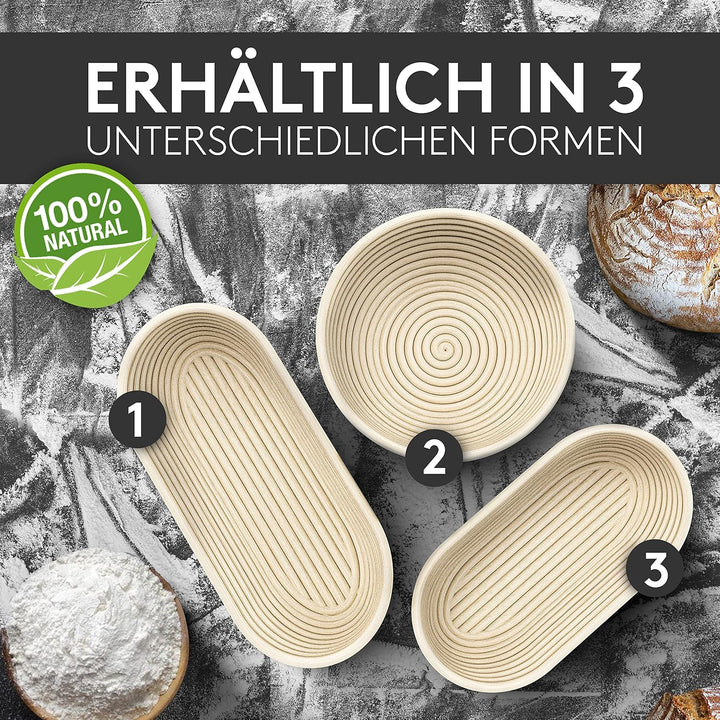 Ovaler Gärkorb 35 cm - Robustes Brotkorb-Set mit Leineneinsatz - Ideal für 1 kg Teig - Ideal für Sau