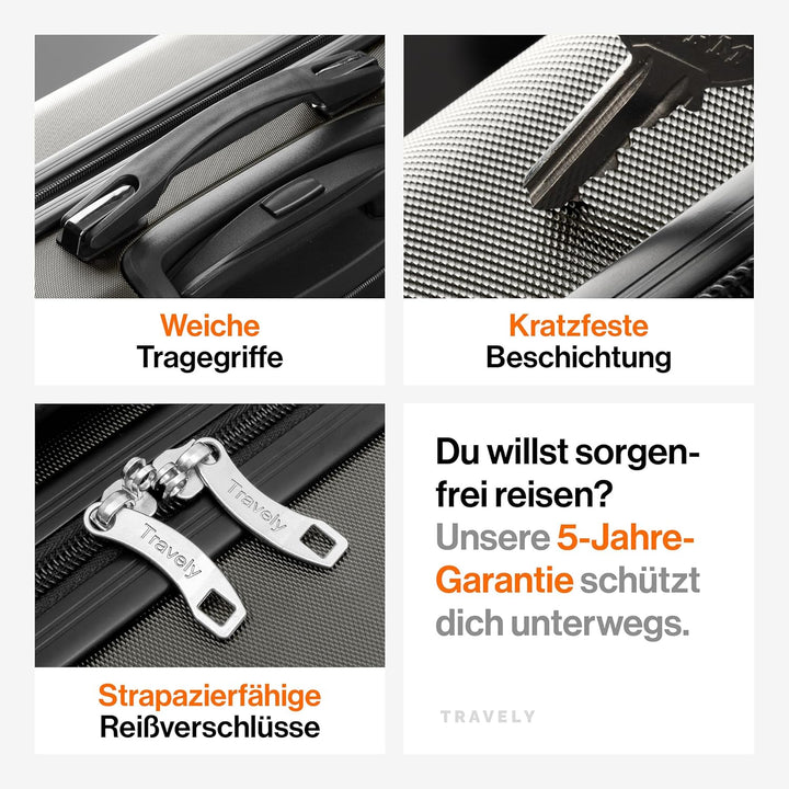 Travely Premium Handgepäck Koffer 40x30x20cm - passend für Ryanair, Lufthansa, Eurowings und co. I 2