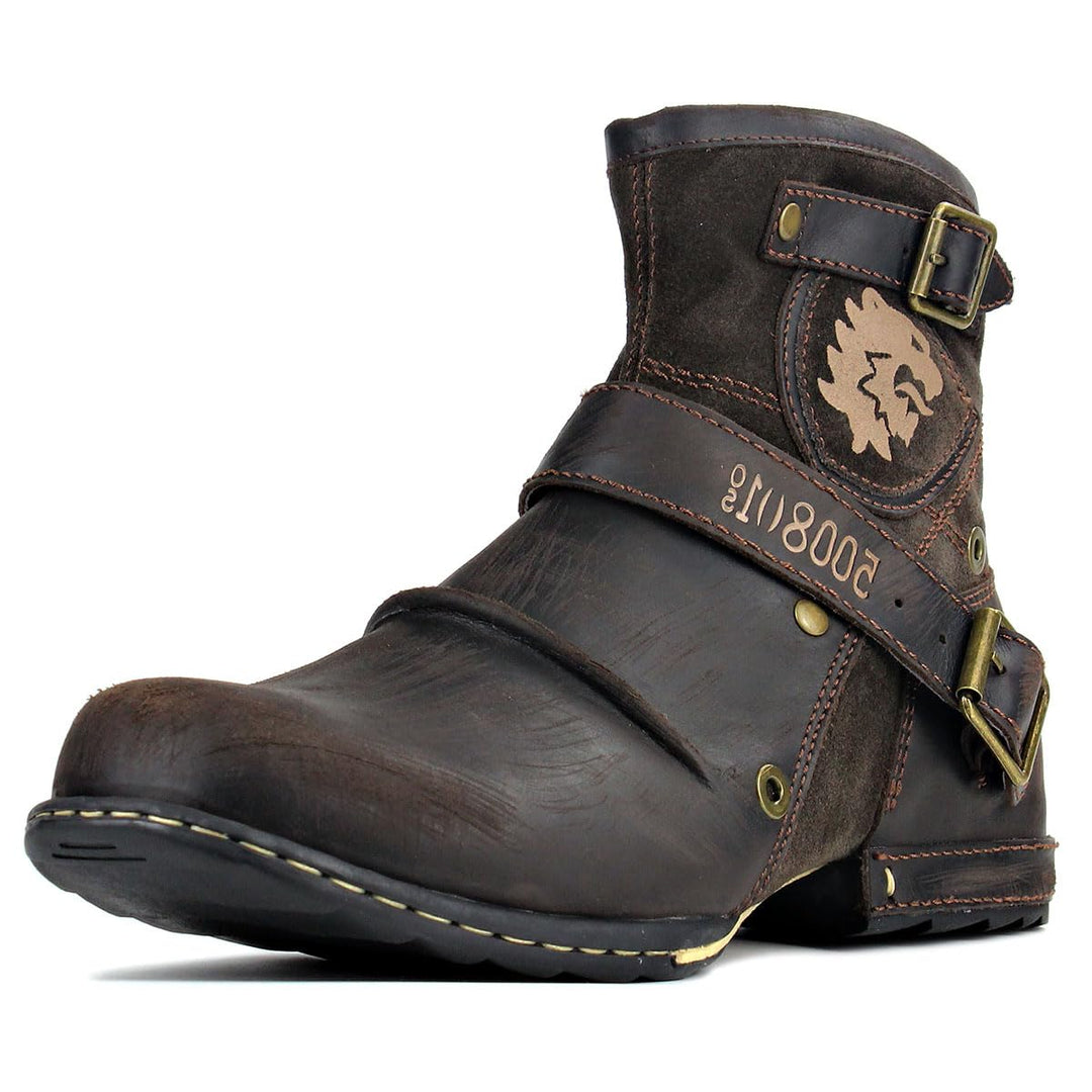 OSSTONE Herren Leder chukkastiefel Worker Biker Boots-Motorrad-Leder-Schuhe für reissverschluss Schn