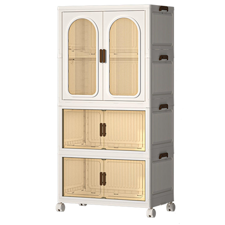 Faltbarer Kleiderschrank mit Rollen, 365L, 3 Ebenen Kunststoffschrank, Transparente Türen, Staubdich