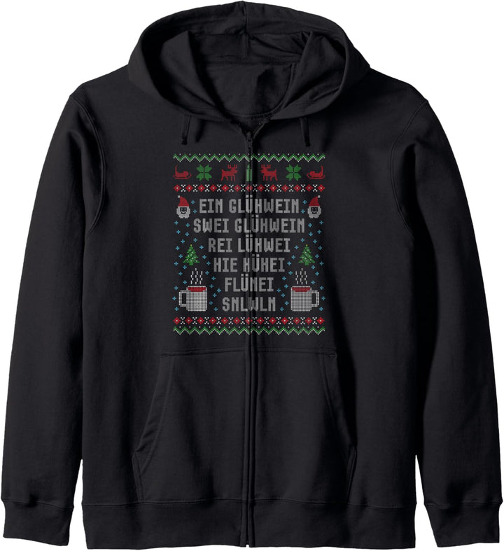 Ein Glühwein Swei Glühwein Weihnachtsmarkt Ugly Christmas Kapuzenjacke
