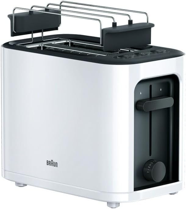 Braun HT 3010 WH Toaster | Doppelschlitz | Herausnehmbare Krümelschublade | Aufwärm- und Auftaufunkt