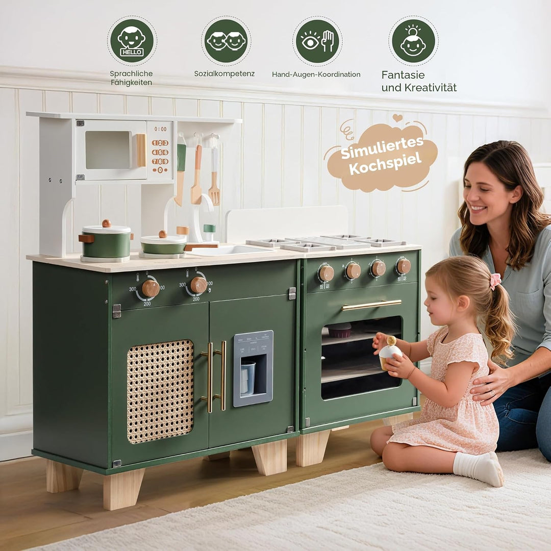 ROBOTIME Spielküche Holz mit Kühlschrank und Backofen, ab 3 Jahren