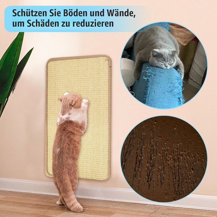 3 Stück Sisal Kratzbretter Katzen Kratzbrett Wand, 50 x 25cm Kratzmatte Katzenkratzbretter, Kratztep