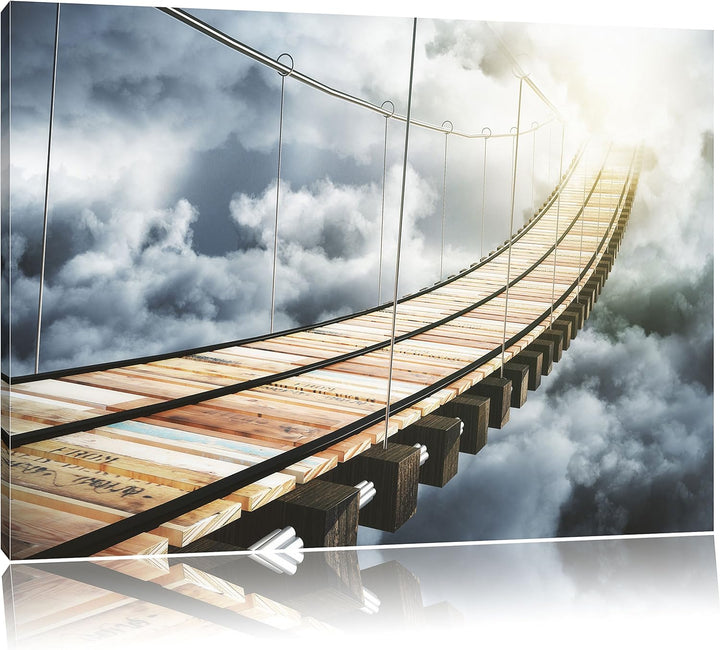 Pixxprint Hölzerne Brücke in den Wolken als Leinwandbild/Grösse: 100x70 / Wandbild/Kunstdruck/fertig