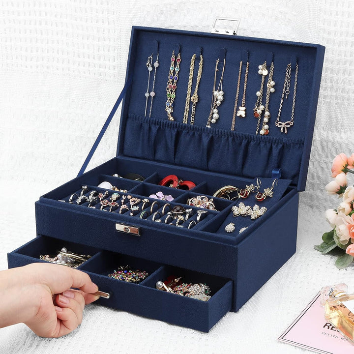 Schmuckkasten, Schmuckkästchen mit Schubladen für Damen Mädchen, Samt Schmuckbox Schmuckschatulle Gr