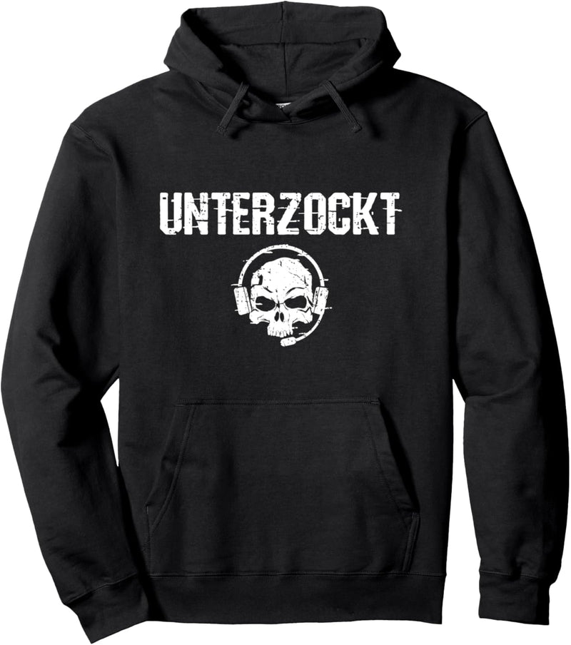 Unterzockt Gamer Totenkopf Headset PC Spieler Computerspiele Pullover Hoodie