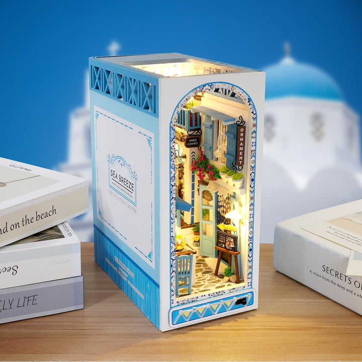 Cuteefun DIY Book Nook Kit, mit LED und Werkzeug -Meeresbrise | Miniatur Puppenhaus Kit, Buchstützen