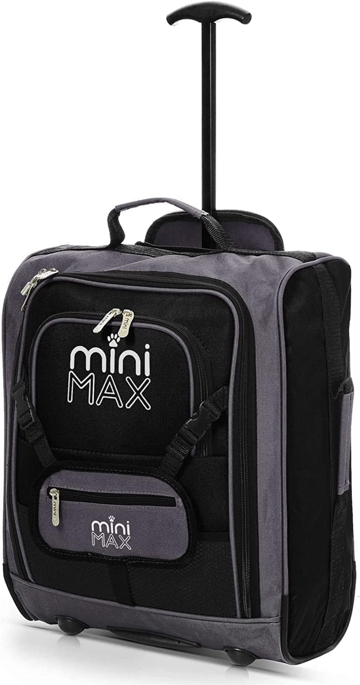 MiniMax Reisekoffer auf Rollen mit Vordertasche für Spielzeug/Puppen/Teddybär Schwarz, Schwarz