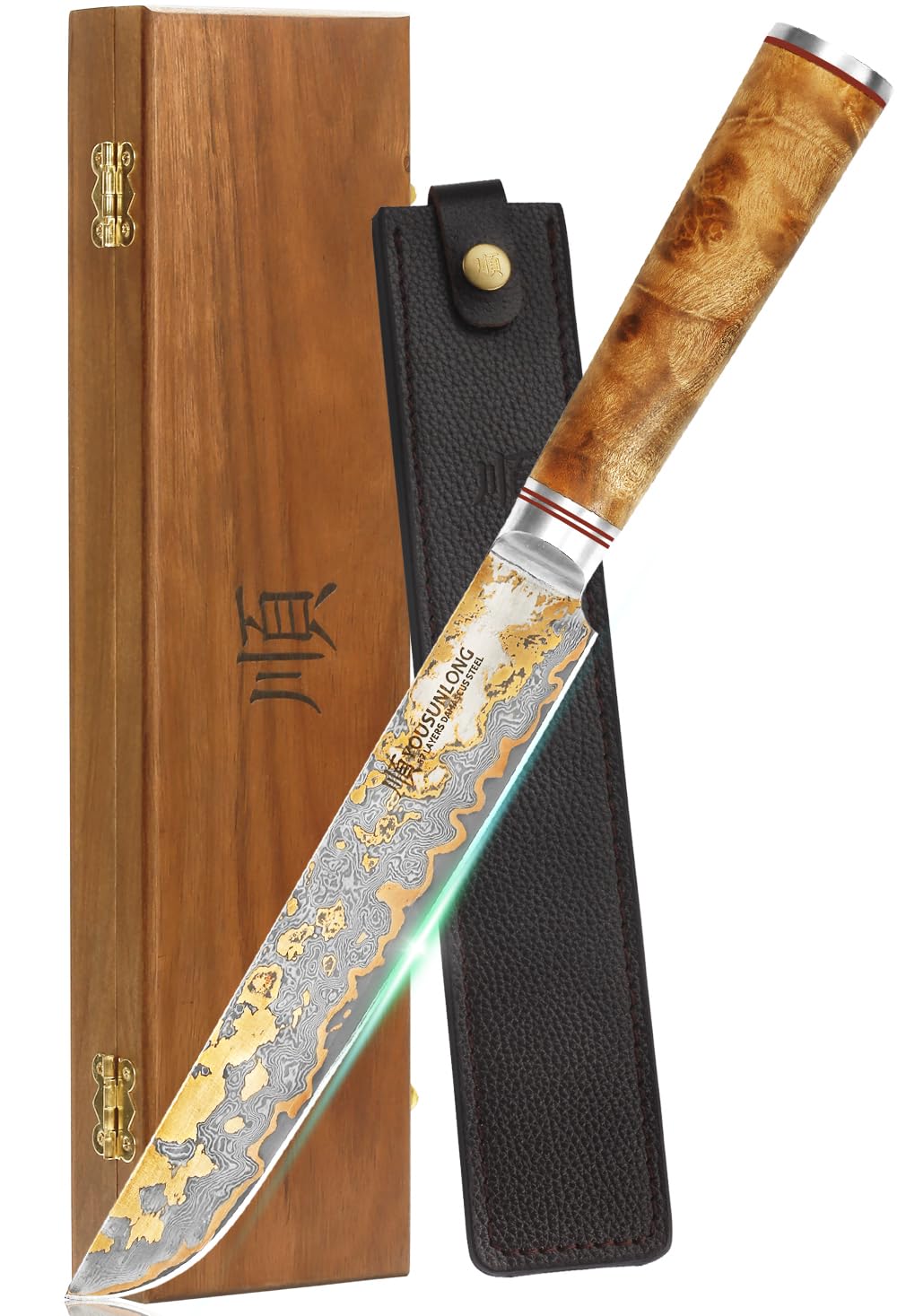 YOUSUNLONG Sakimaru Messer 200mm - Japanisches Sushi Messer - Handgefertigtes Kupfer Damaszener Stah