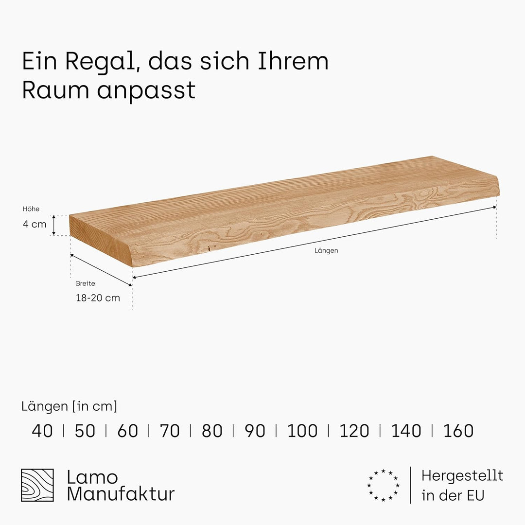 LAMO Manufaktur Wandregal Holz Baumkante | Regal Farbe: Natur | Pure: ohne Montage Set | 40 cm Pure