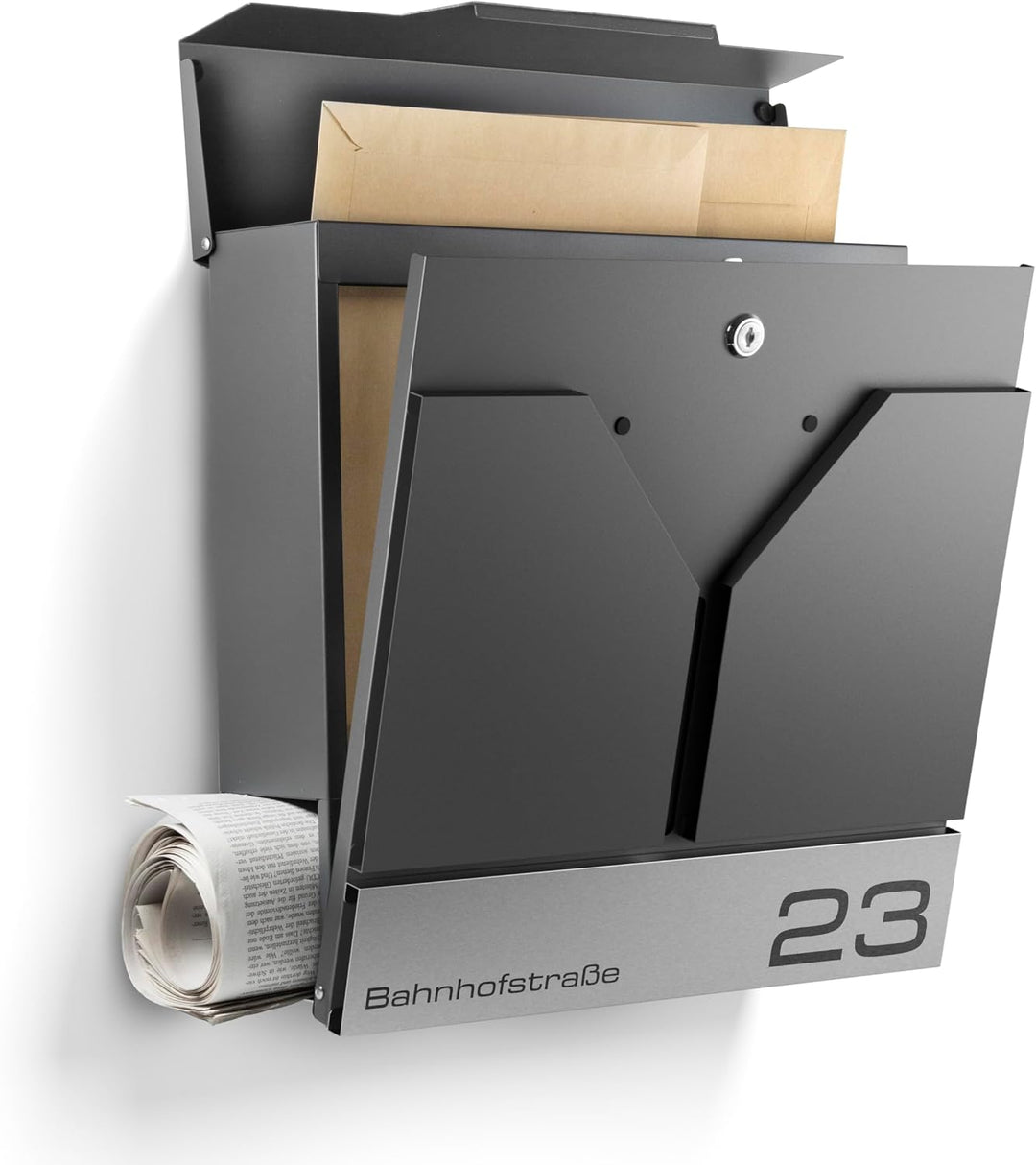 NewHabitat - Briefkasten Valencia personalisiert - Anthrazit RAL 7016 Mit Gravur, Mit Gravur
