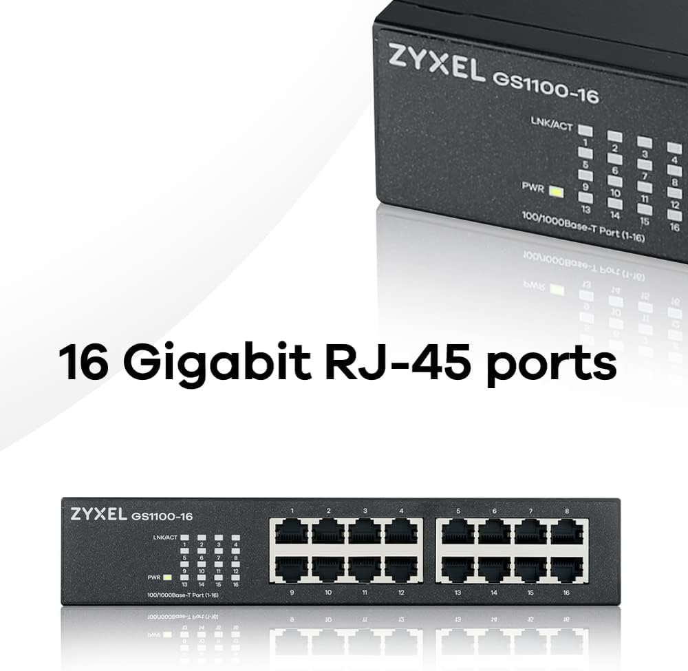Zyxel 16-Port Gigabit Ethernet Unmanaged Switch - Design ohne Lüfter [GS1100-16v3] Single, Single