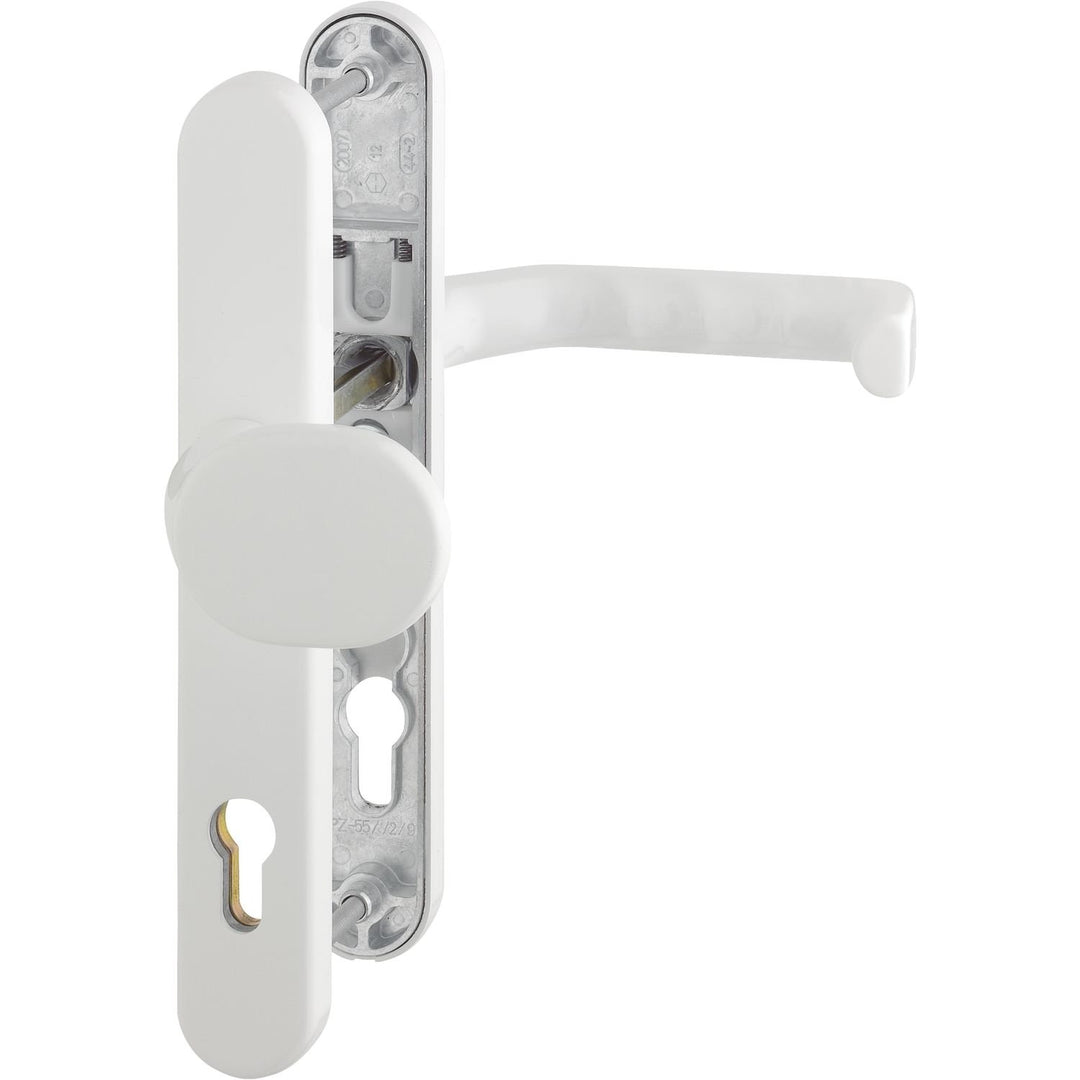HOPPE Wechselgarnitur Liverpool | PZ 92 mm| Haustür-Garnitur | Schmalschild | weiss | Drücker-Knopf,
