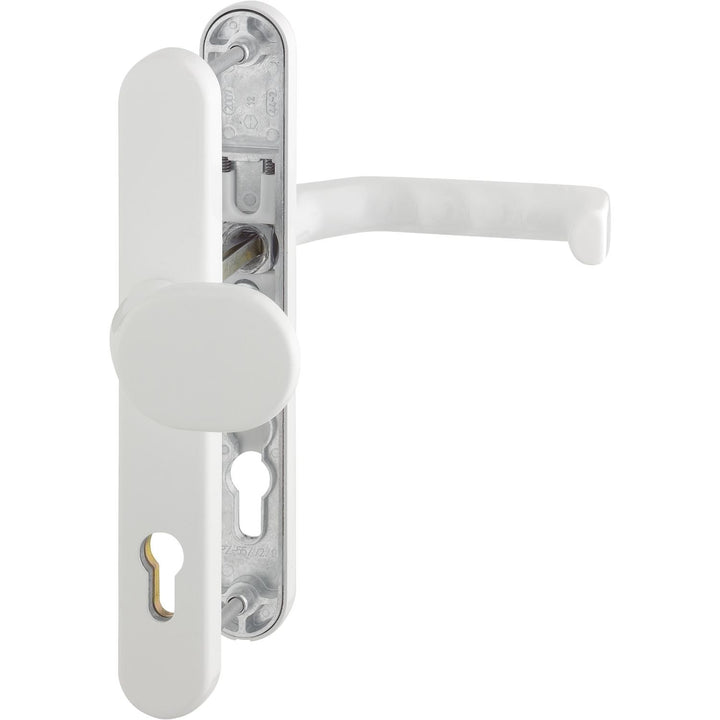 HOPPE Wechselgarnitur Liverpool | PZ 92 mm| Haustür-Garnitur | Schmalschild | weiss | Drücker-Knopf,