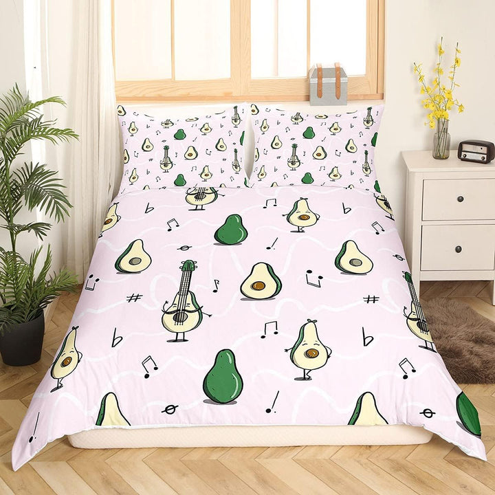 Homemissing Avocado Bettbezug Set Kinder Niedlich Karikatur Avocado Gitarre Bettwäsche Set 135x200cm