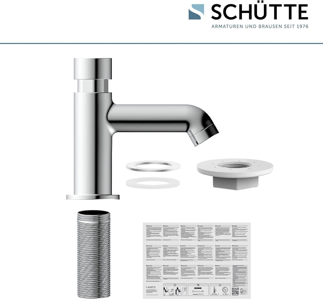 SCHÜTTE Kaltwasserhahn Lima, Armatur, Wasserhahn Bad nur für Kaltwasser, Standventil mit schickem Dr