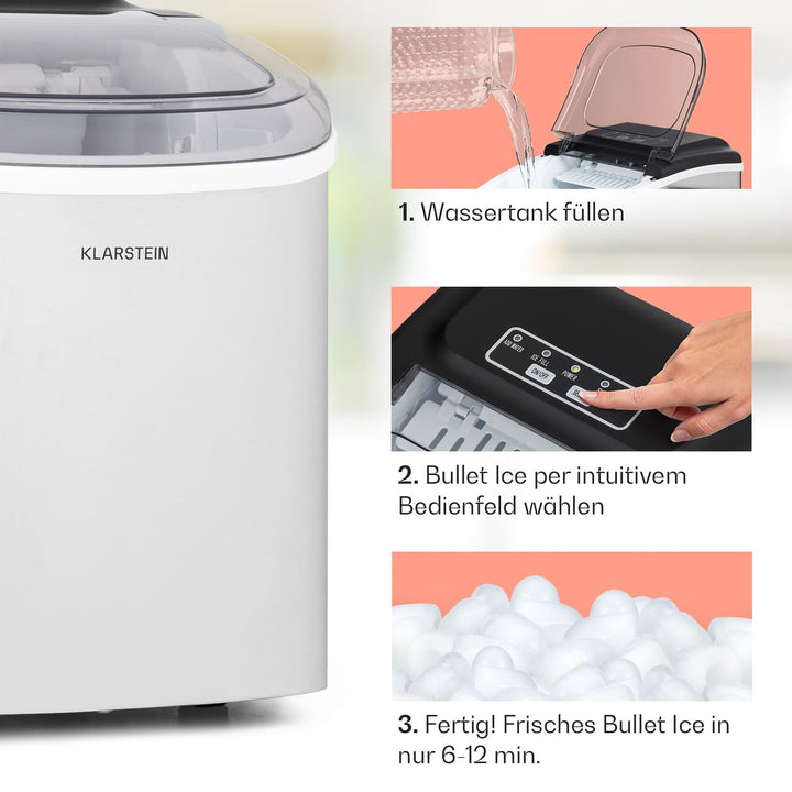 Klarstein Eiswürfelmaschine für Zuhause Camping Gastro, Schnelle Mini-Eiswürfelmaschine Klein, Profi