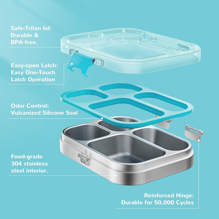 G.a HOMEFAVOR Edelstahl Brotdose Kinder 800ml Metall Bento Lunchbox mit 4 Fächern Auslaufsichere Bro