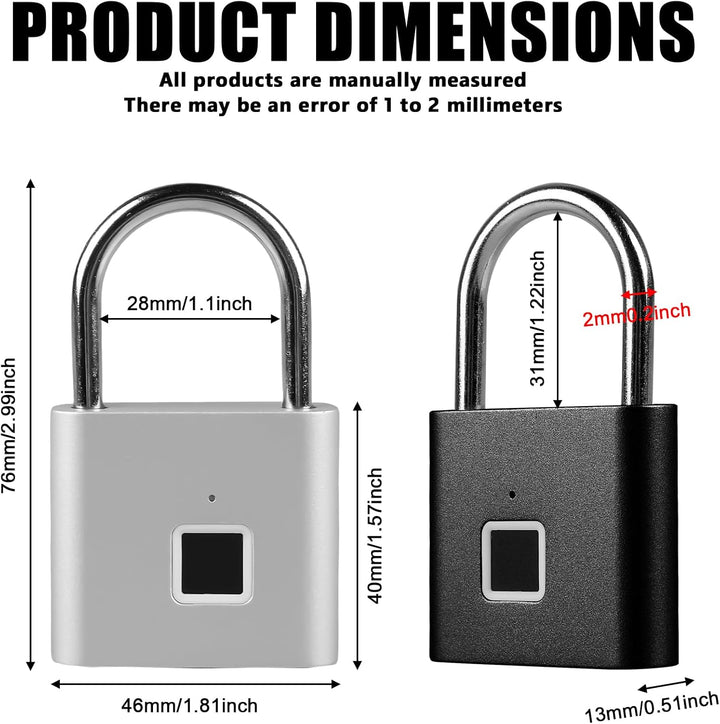 2 Stück Fingerabdruck Schloss, Biometrisch, Vorhängeschloss, Smart Schloss Wasserdicht, USB-Aufladun