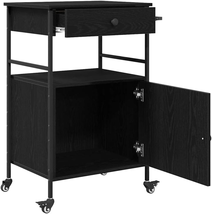 vidaXL Küchentrolley Schwarz Eichen-Optik 56 x 43 x 89,5 cm, Moderner Küchenwagen, praktisches Troll