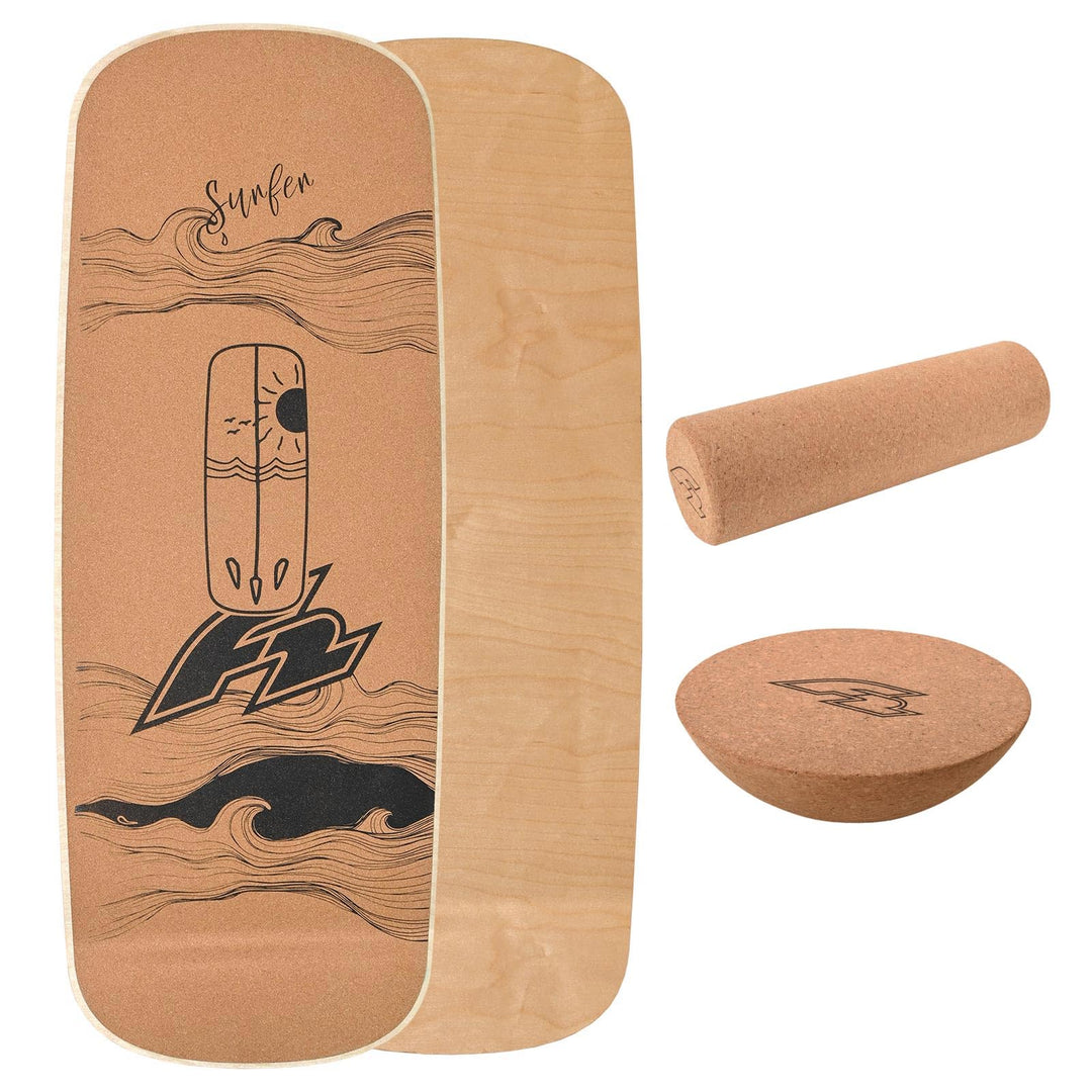 F2 Kork Balance Boards mit Korkrolle + Kork Halbkugel - Modell wählbar Pill 83x29cm, Pill 83x29cm