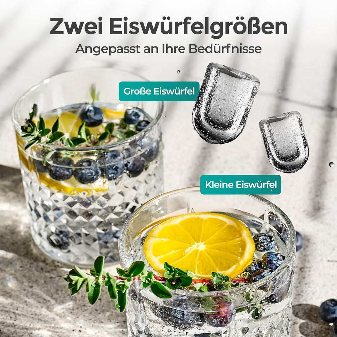 KLAMER Eiswürfelmaschine klein (2025), 8 Eiswürfel in 8 Minuten, 11 kg Eiswürfel pro Tag, 2 Eiswürfe