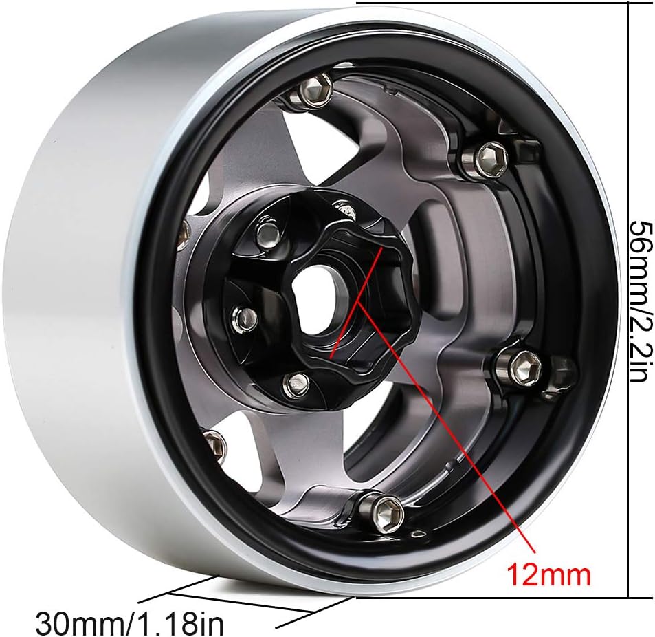 INJORA RC Felge 4pcs 1,9inch Beadlock Felgen Metall Räder Set für 1:10 RC Crawler Axial SCX10 90046