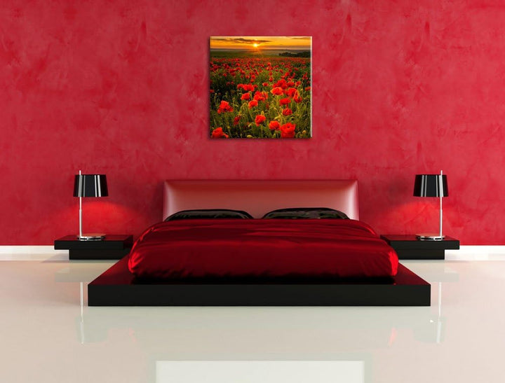 Pixxprint Mohnwiese im Sonnenuntergang als Leinwandbild/Grösse: 70x70 cm/Wandbild/Kunstdruck/fertig
