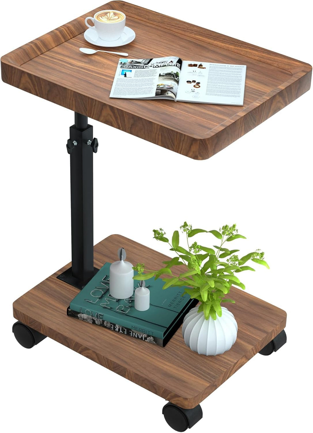 ESTUWD Beistelltisch mit Rollen | Beistelltisch Höhenverstellbar (45-80cm) | Holz Beistelltisch c Fo