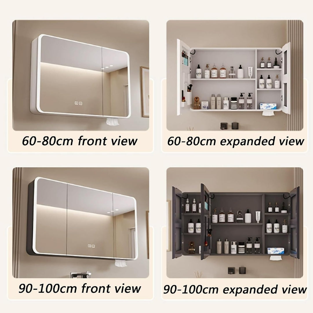 Aluminum Spiegelschrank Bad mit LED Lighting, 3 Adjustable Light Colors, Badezimmer Spiegelschrank m