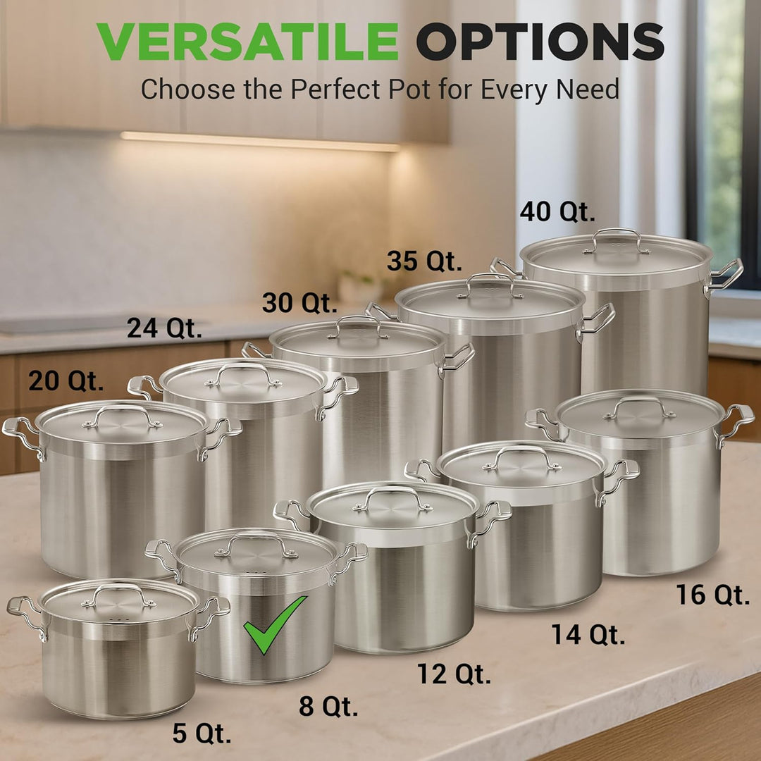 NutriChef 8 Liter Edelstahl-Topf - 18/8 Lebensmittelqualität Schwerer Grosser Suppentopf für Eintöpf