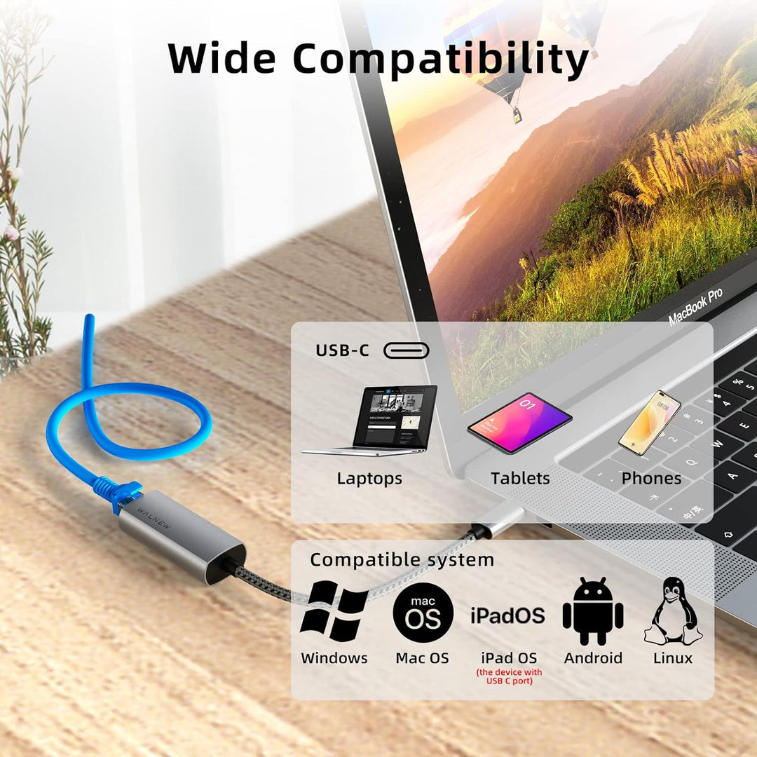USB C auf Ethernet Adapter, WALNEW Typ C auf RJ45 Gigabit Ethernet Adapter, USB-C Thunderbolt 3 auf
