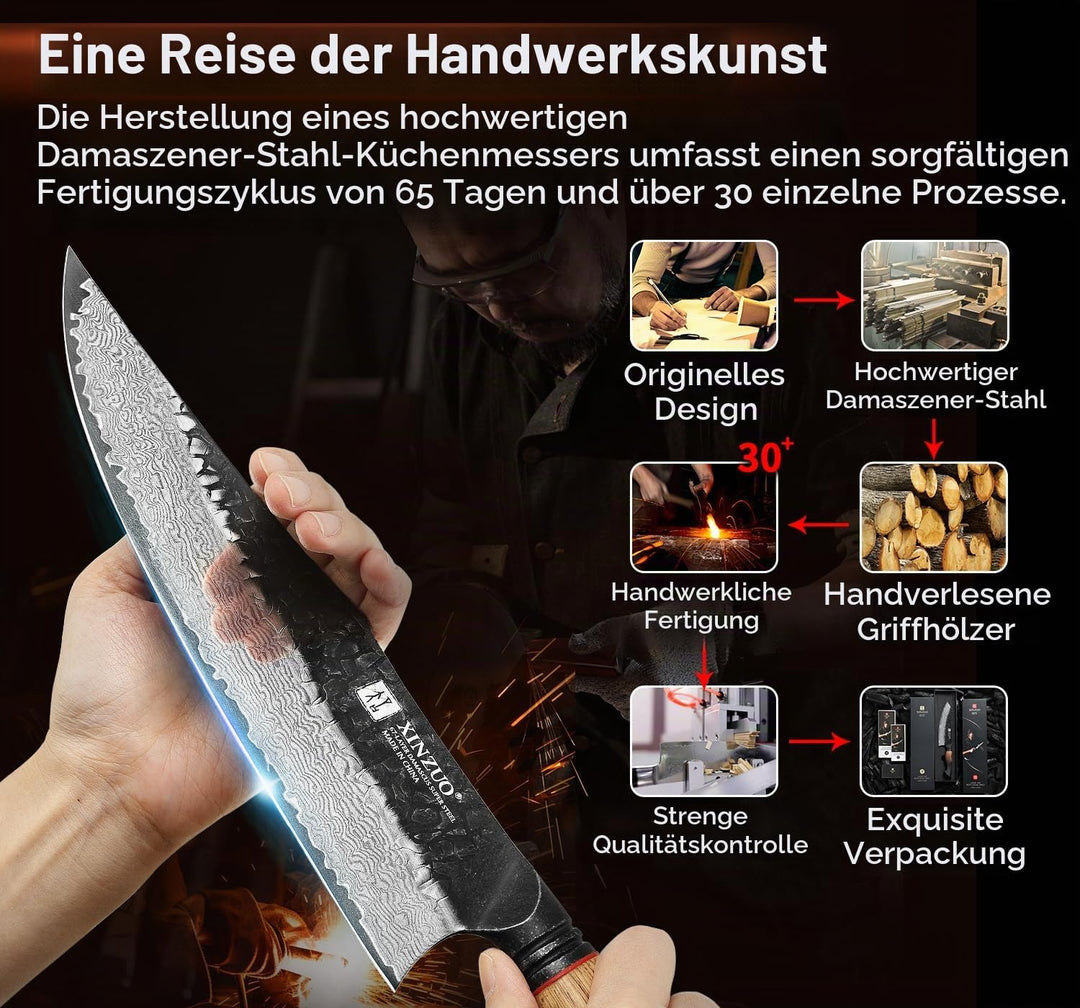 XINZUO 25,8cm Damaststahl Kochmesser Handgeschmiedet 67 Schichten Damastmesser -Profi Scharfe Küchen