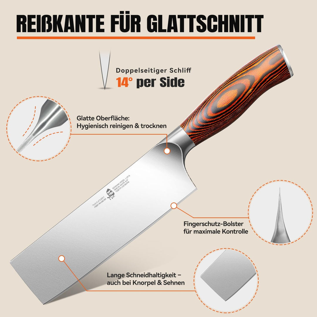TUO Nakiri Messer Japanisches Kochmesser 16.5cm Deutsches Edelstahl Küchenmesser mit Pakkawood Griff