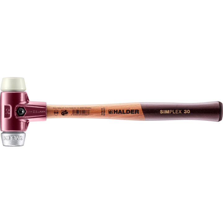 SIMPLEX-Schonhammer, Nylon/Weichmetall; mit Tempergussgehäuse und hochwertigem Holzstiel | D=30 mm |