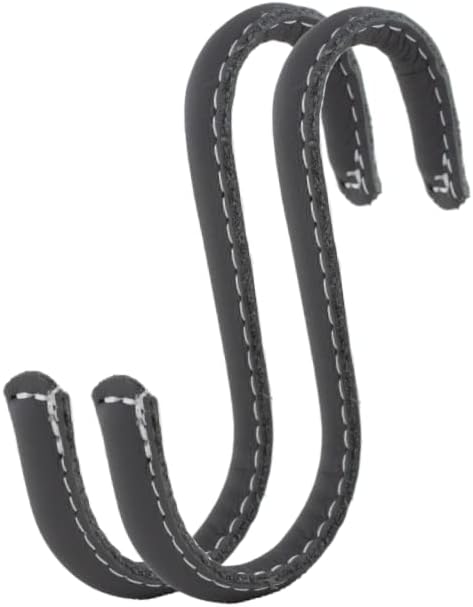 Brute Strength - S-Haken mit Vollnarbenleder umwickelt - 6 Stück - Grau - 10 cm Edelstahl-Metallbüge