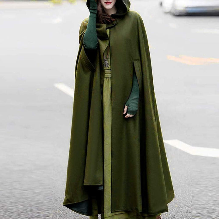 Wollen Umhang mit Kapuze Damen Vintage Einfarbig Poncho Robe Halloween Kostüm Leichte Trenchcoat Win