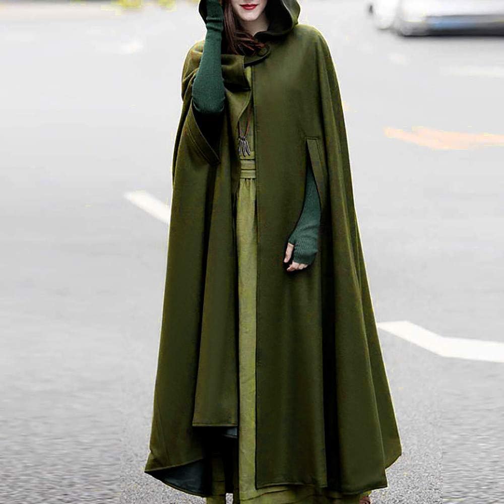 Lange Umhang mit Kapuze DamenVintage Einfarbig Poncho RobeHalloween KostümLeichte TrenchcoatWinddich