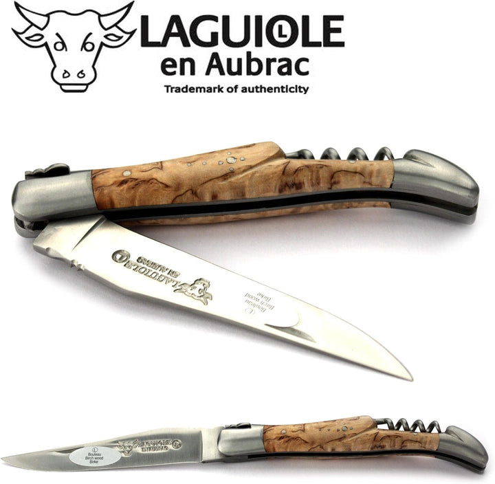 LAGUIOLE en Aubrac Taschenmesser mit Korkenzieher L0312BHIF 12 cm, Griffschalen Birkenholz, Klinge 1