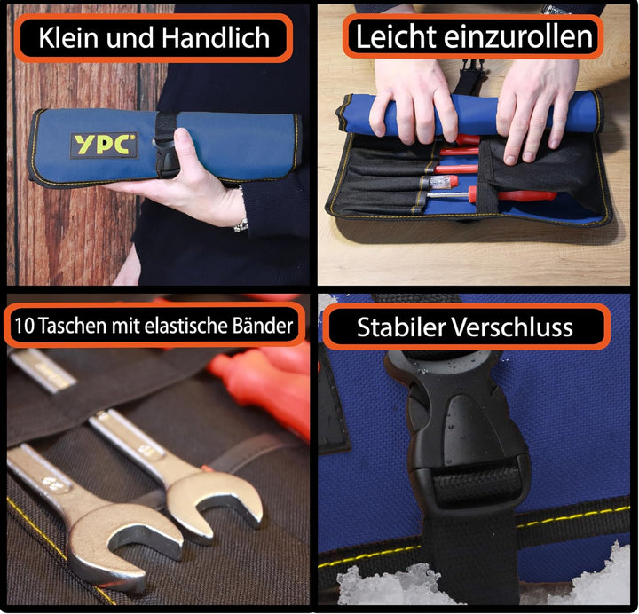 YPC VarioRoll L – 45x32cm, 10 Steckfächer und 4 Halteschlaufen, Werkzeugtasche rollbar, Messertasche